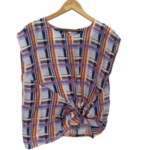 Anthropologie Corey Lynn Calter Tie Front Blouse Plaid Boho Lightweight Top S